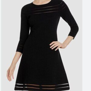 T Tahari Women's Black Sheer Striped Fit & Flare Sweater Dress (XL)